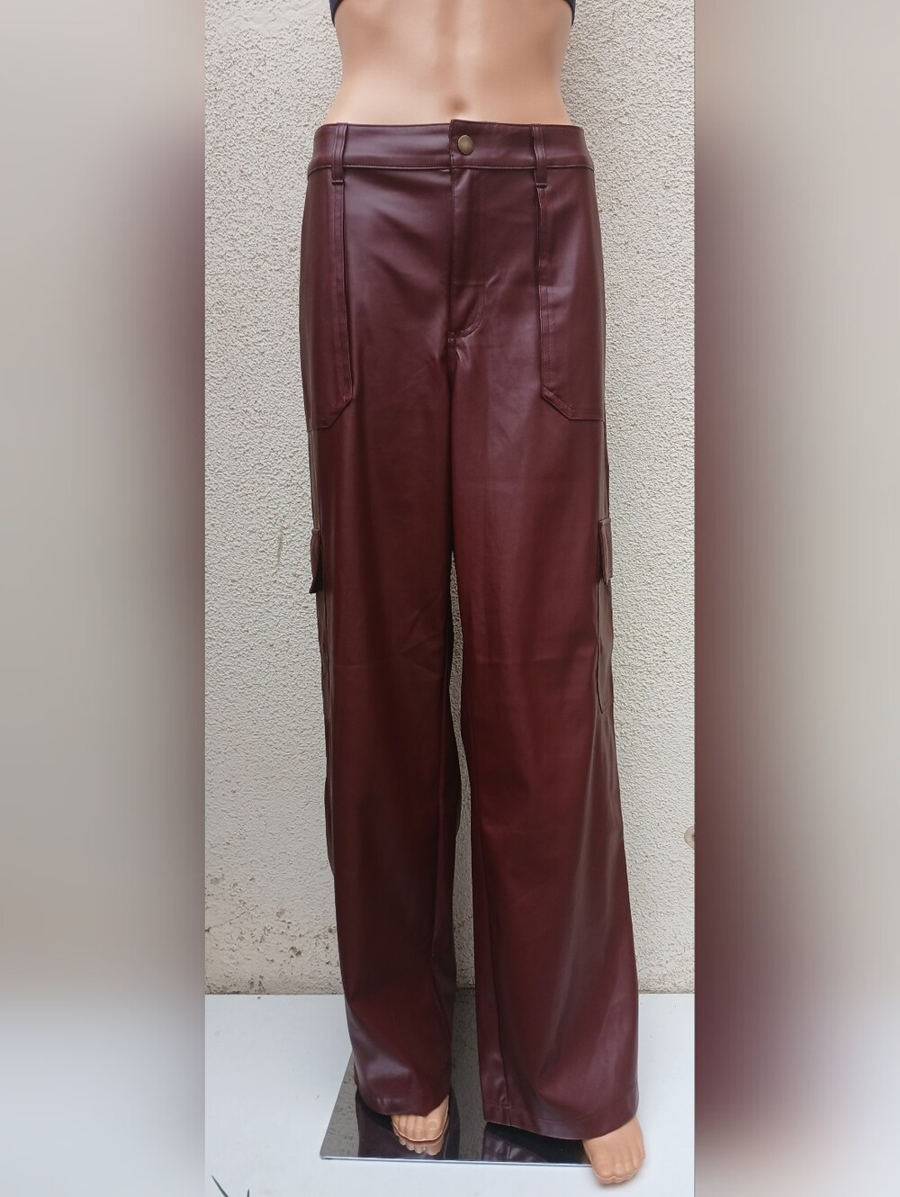 Wild Fable Burgundy Faux Leather Cargo Pants - Wide Leg - Size Large